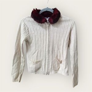 Vintage 90s MaryKate and Ashley zip up cardigan with faux fur collar